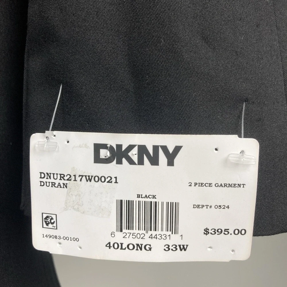 DKNY Mens Modern fit 2-pc Suit 40L 33W 32L Black Solid Stretch